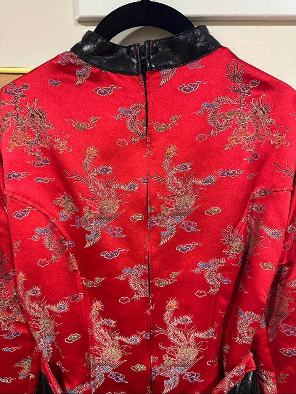 VINTAGE Lip Service Red Brocade Gothic Long Sleeve Dress with Black Accents - Picture 10 of 16